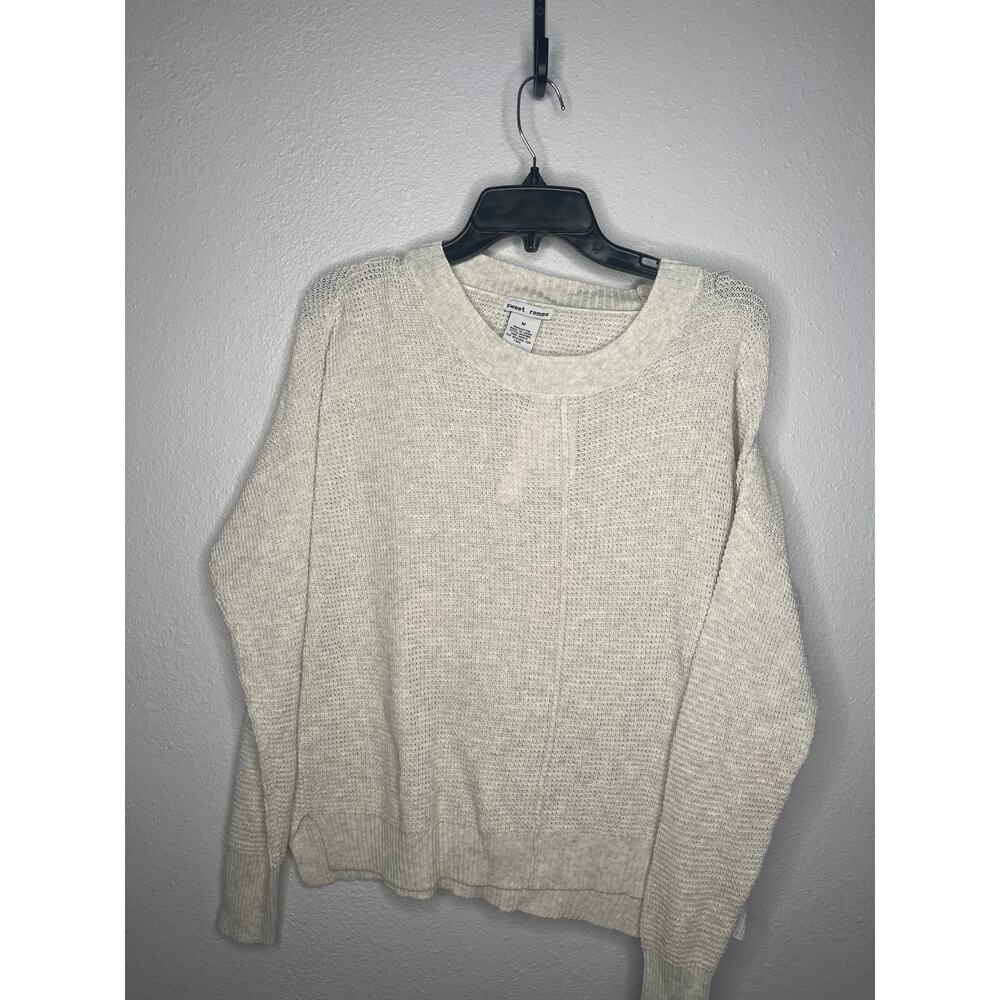 Sweet Romeo Waffle Knit Sweater Cream Crew Neck Pullover Long Sleeve Sz M